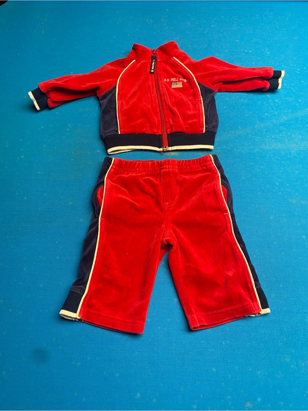 Red Velvet  kids Polo Association Two-Piece Track Set with Navy Accents